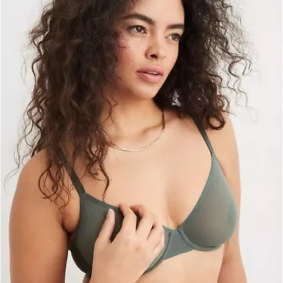 NWT Aerie Smoothez Mesh Unlined Full Coverage Bra in Royal Palm - Picture 1 of 9